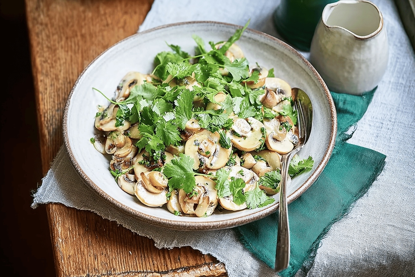 Salade de champignons de Paris à la coriandre
